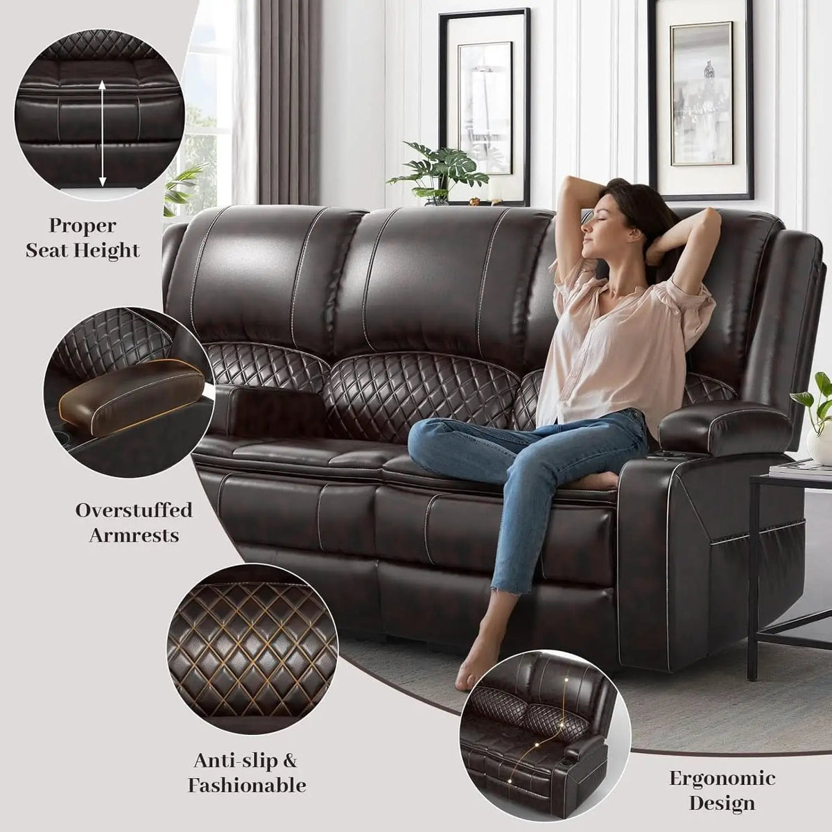 3 Seater Recliner Sofa With Hidden Storage Console from PriceLows™