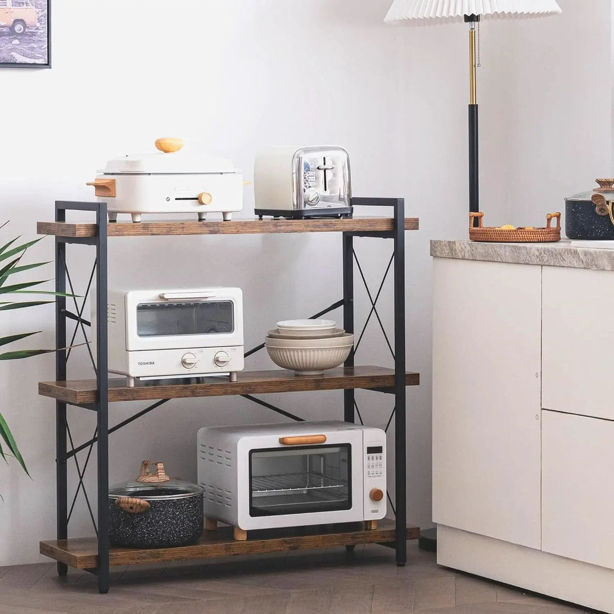 3 Tier Industrial Bookshelf Rustic Wood And Metal Open from PriceLows™