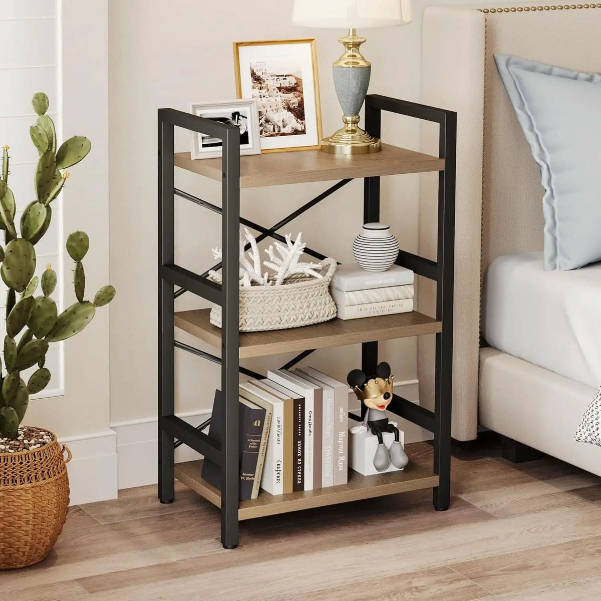 3 Tier Industrial Metal Bookcase Rustic Etagere Shelf Light Coffee from PriceLows™