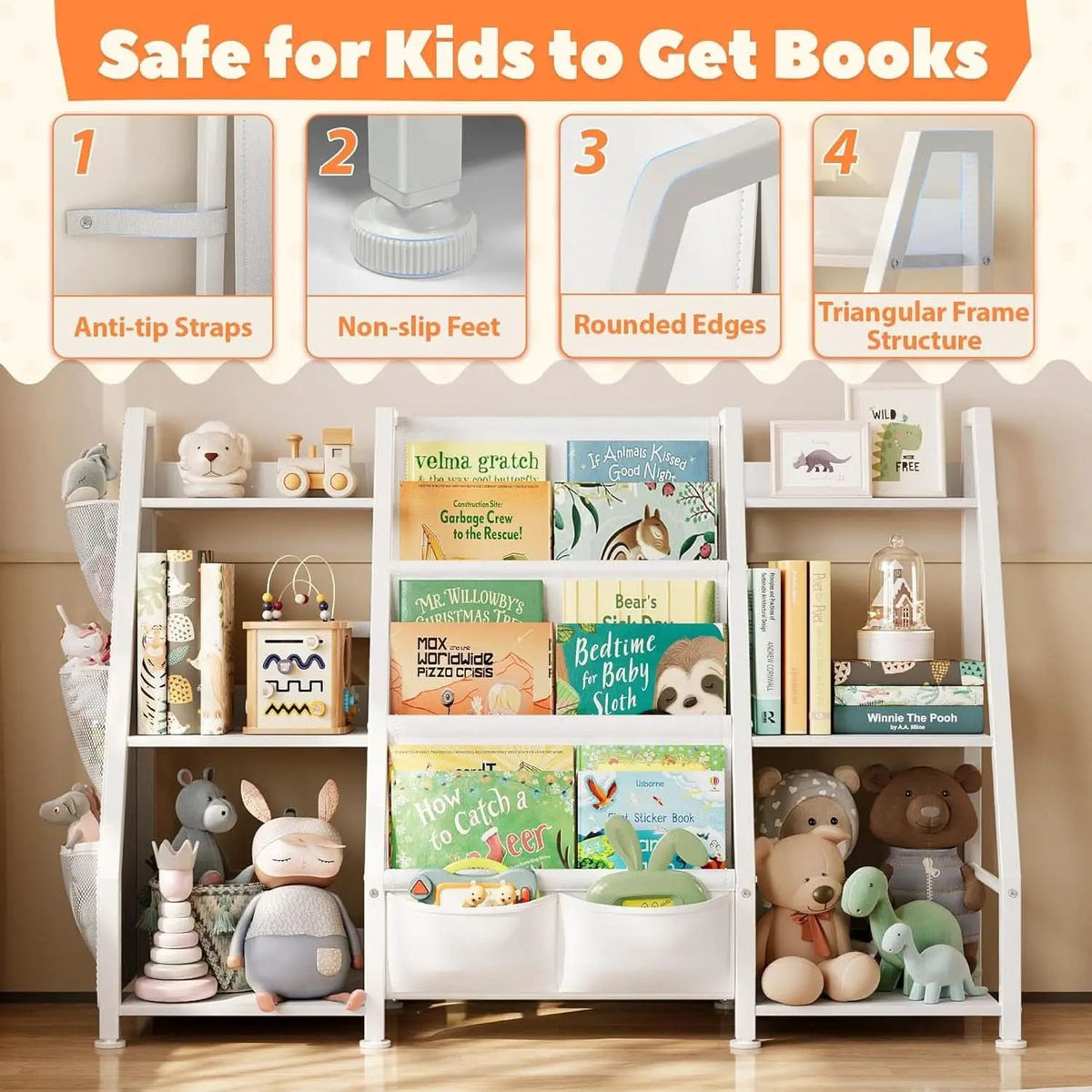 3 Tier Kids Bookshelf Toy Organizer In White Wood And Metal from PriceLows™