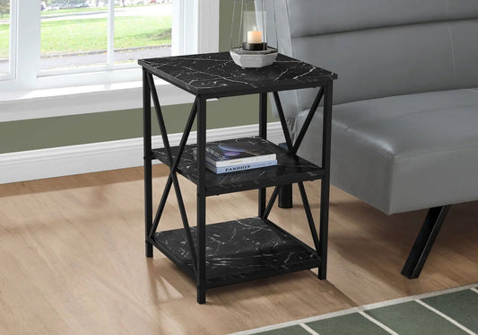 3-Tier Accent Table | Marble Look | Square Tabletop | Contemporary Side Table