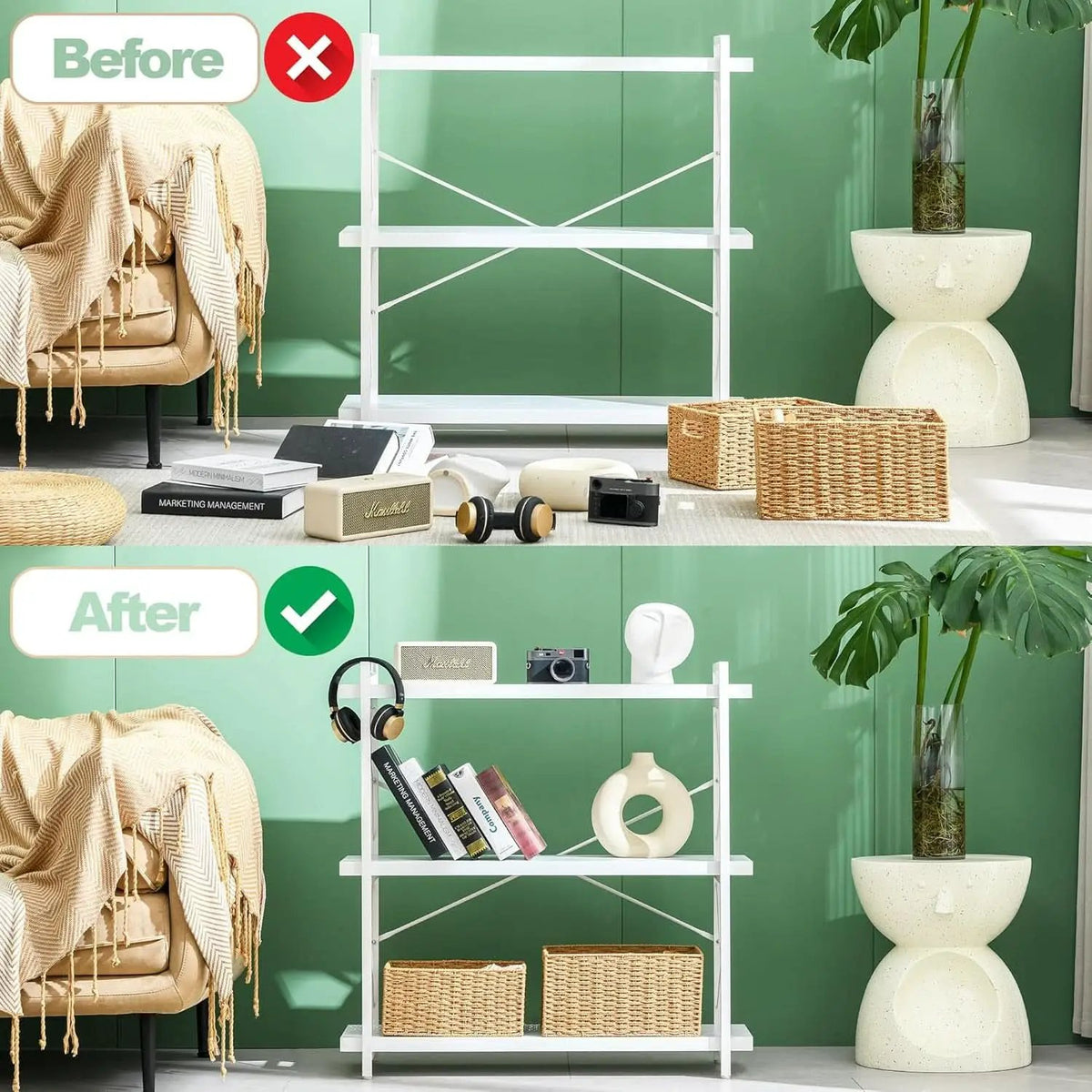 3 Tier White Bookshelf Open Shelving Unit For Home Office from PriceLows™