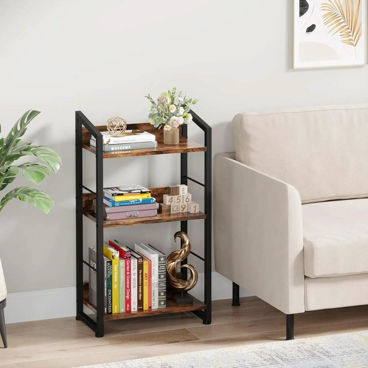 3 Tier Wooden Bookshelf With Edge Protection Vintage Brown from PriceLows™