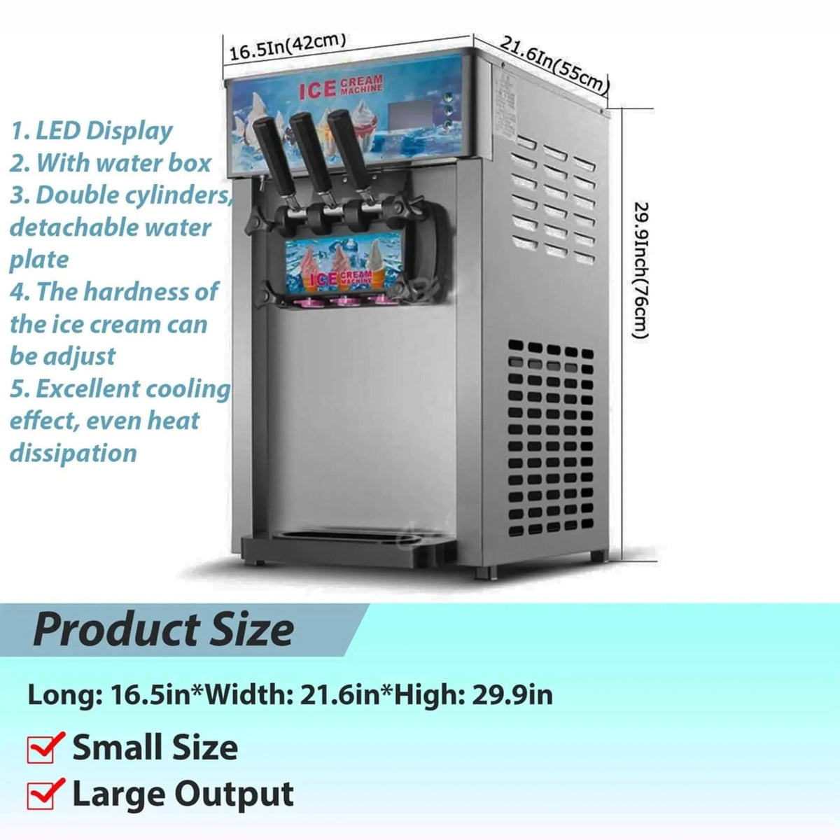3-Flavor 9L Commercial 1200W Countertop Soft Serve Machine | 1200 Watt | Brass | Ice Cream Maker