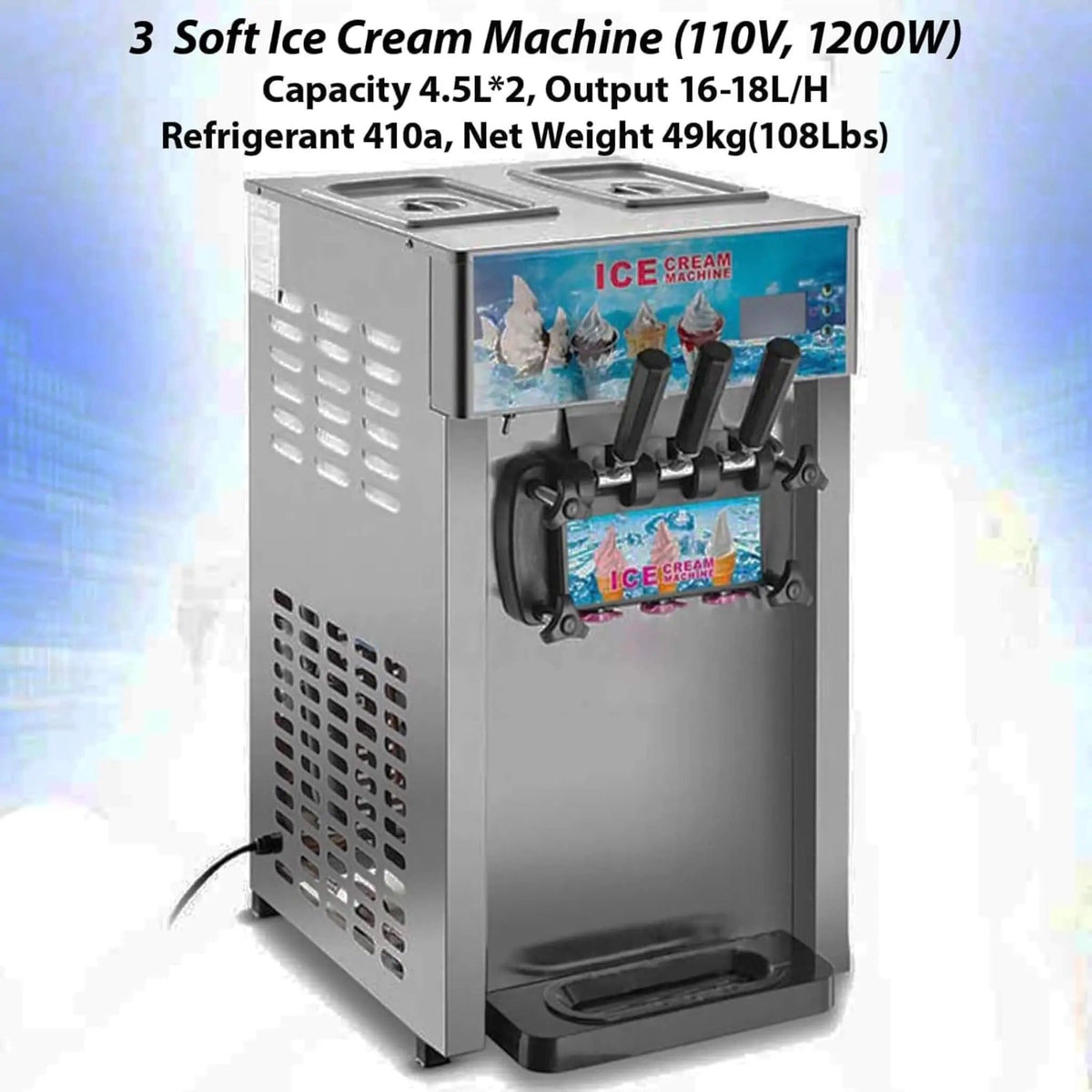 3-Flavor 9L Commercial 1200W Countertop Soft Serve Machine | 1200 Watt | Brass | Ice Cream Maker