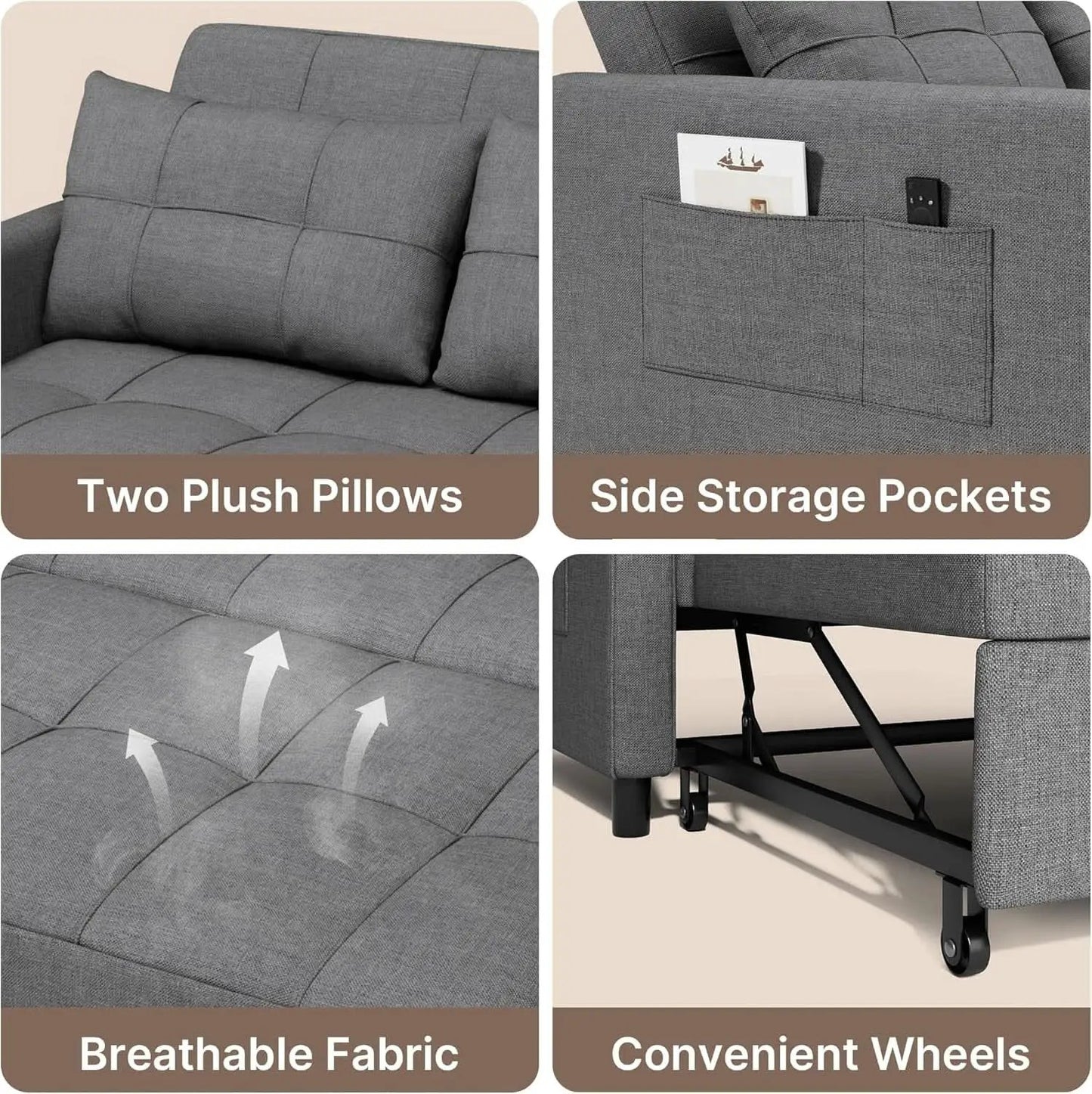 3 In 1 Convertible Sleeper Sofa Bed For Space Saving from PriceLows™