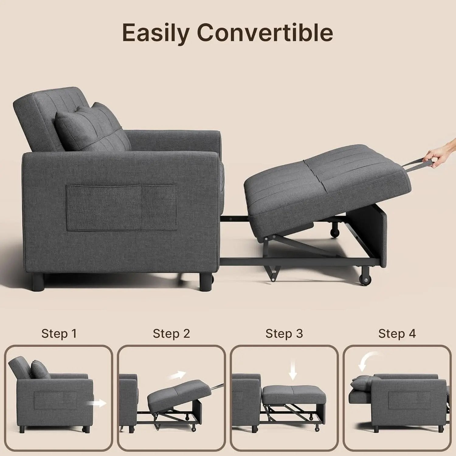 3 In 1 Convertible Sleeper Sofa Bed For Space Saving from PriceLows™