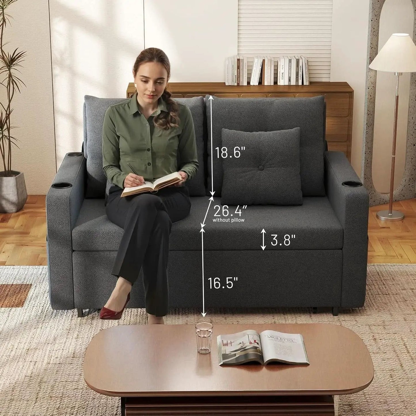 3 In 1 Convertible Sofa Bed With Cup Holders from PriceLows™