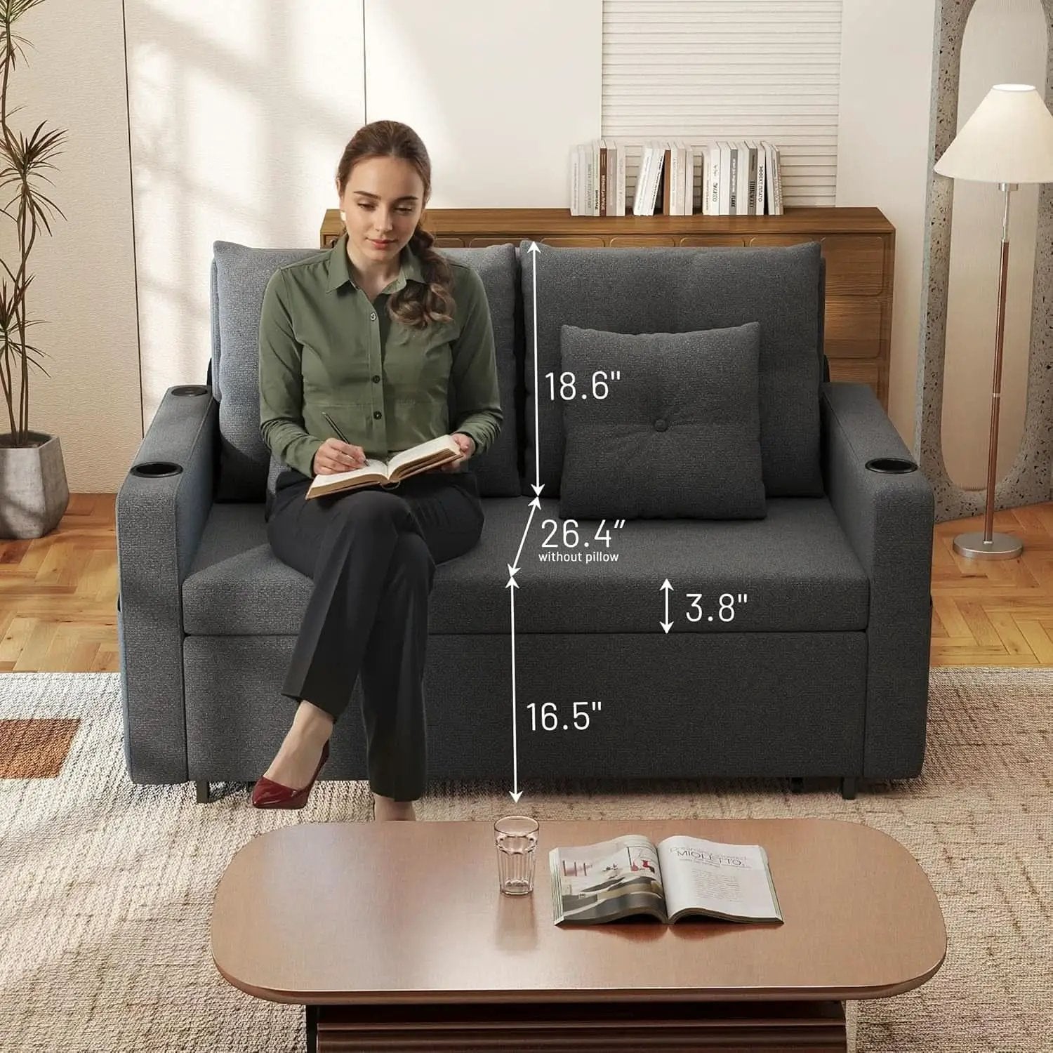 3 In 1 Convertible Sofa Bed With Cup Holders from PriceLows™