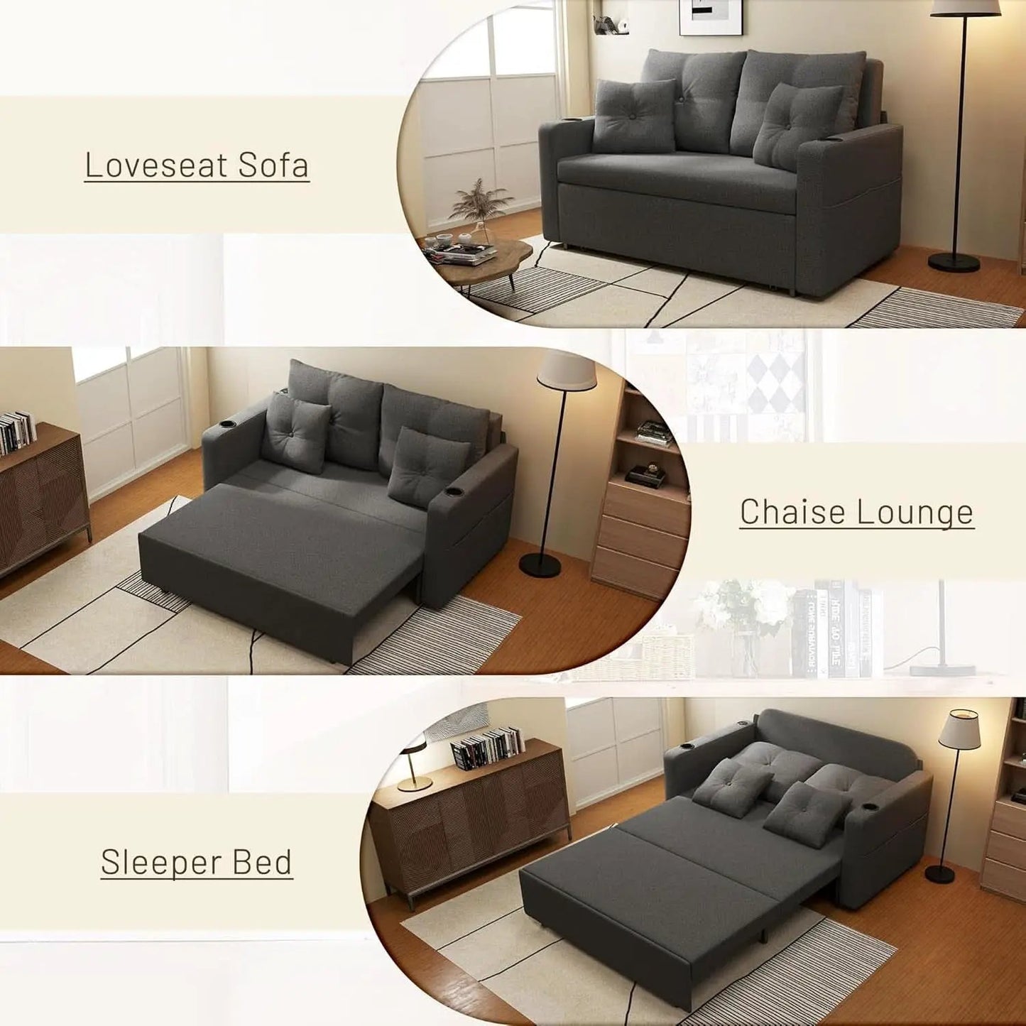 3 In 1 Convertible Sofa Bed With Cup Holders from PriceLows™