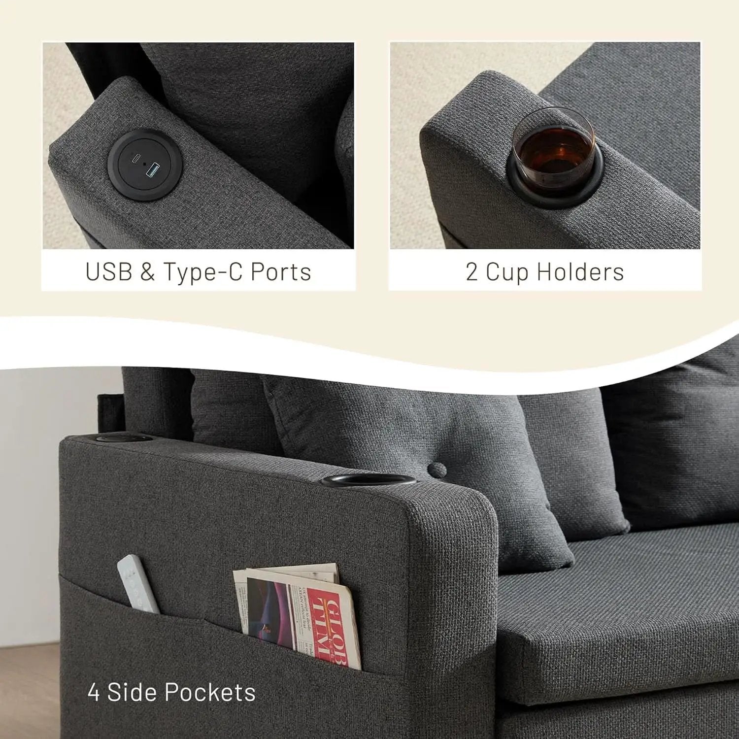 3 In 1 Convertible Sofa Bed With Cup Holders from PriceLows™
