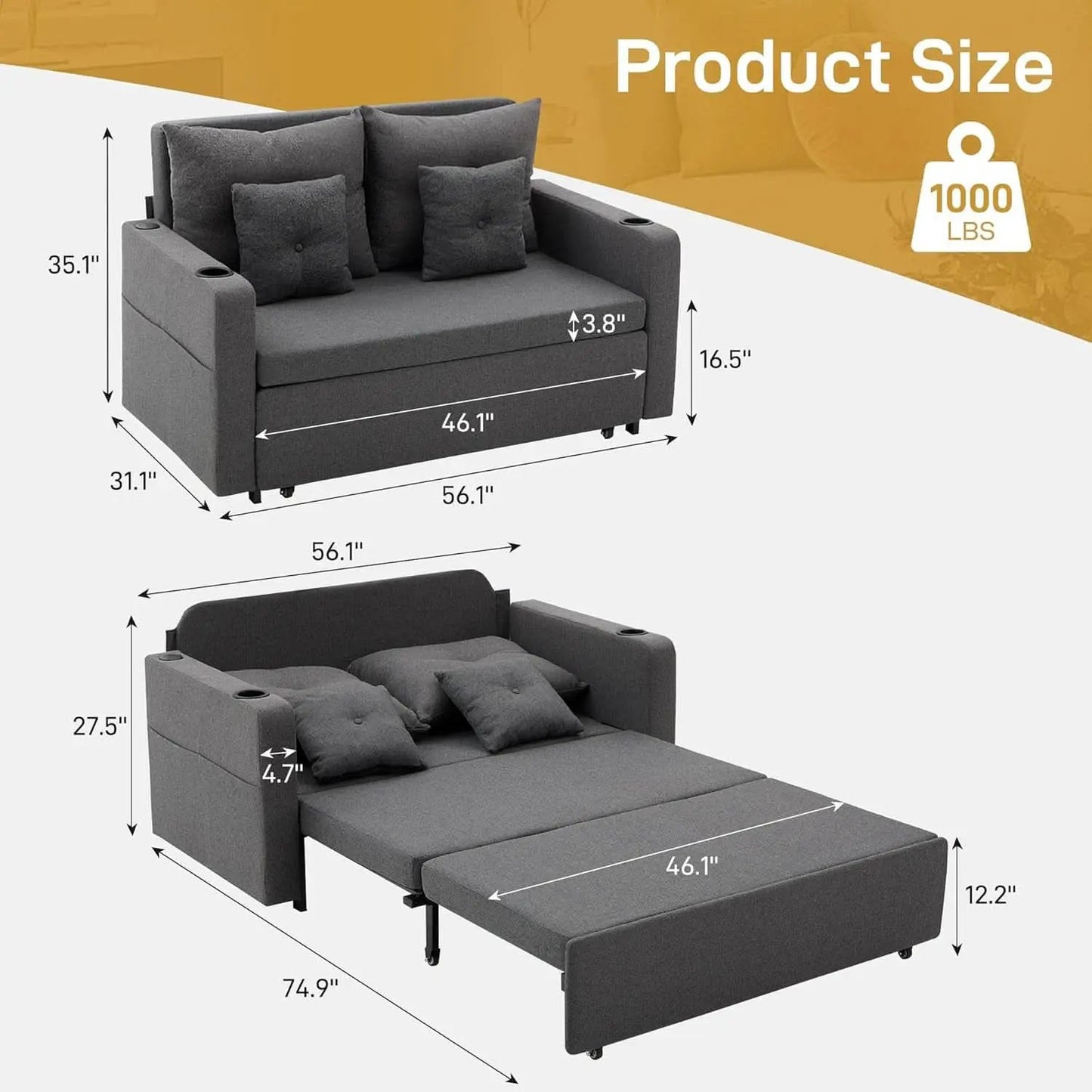 3 in 1 Convertible Sofa Bed with Storage and USB from PriceLows™