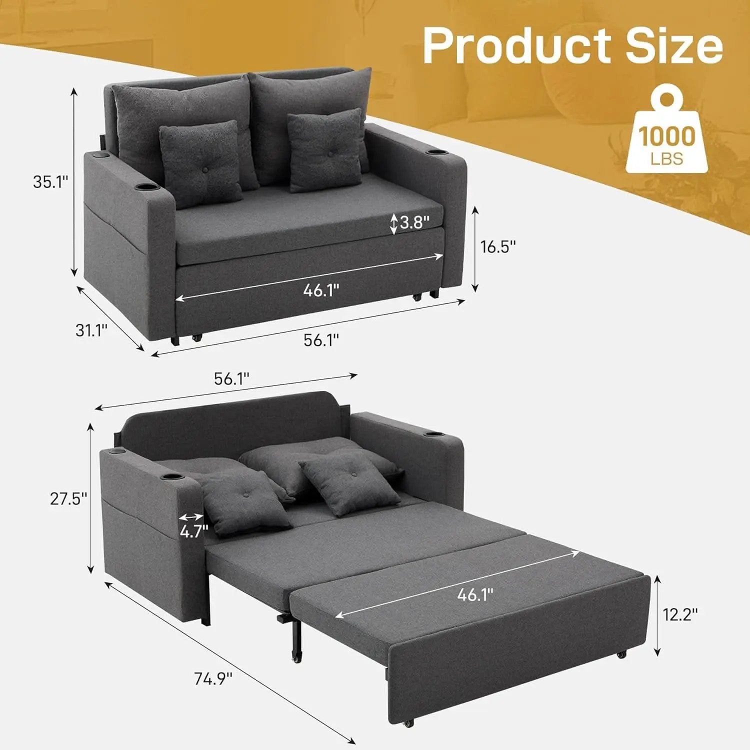 3 in 1 Convertible Sofa Bed with Storage and USB from PriceLows™