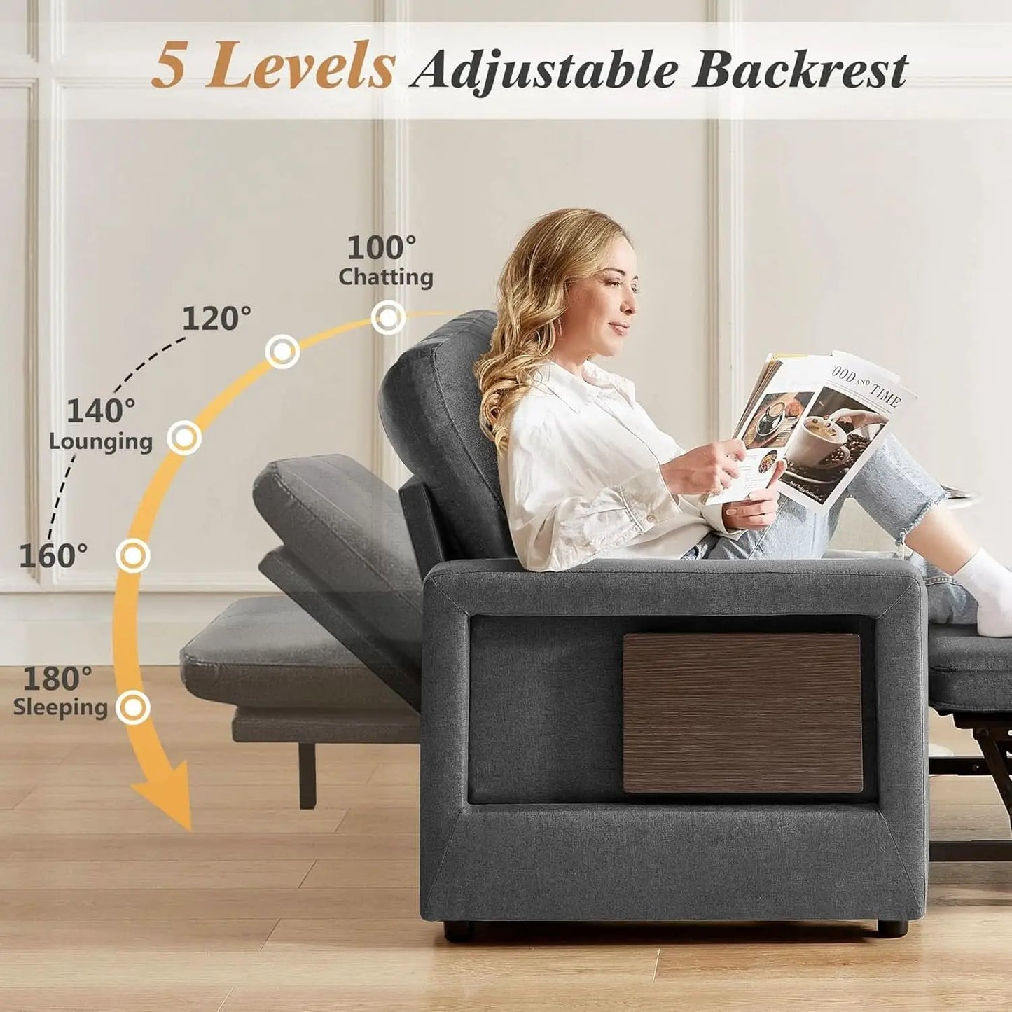 3 In 1 Sleeper Sofa Chair Bed With USB Ports from PriceLows™