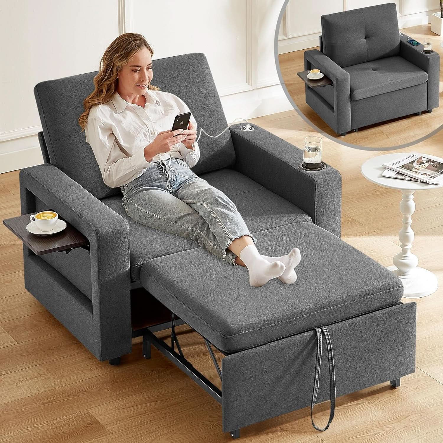 3 In 1 Sleeper Sofa Chair Bed With USB Ports from PriceLows™