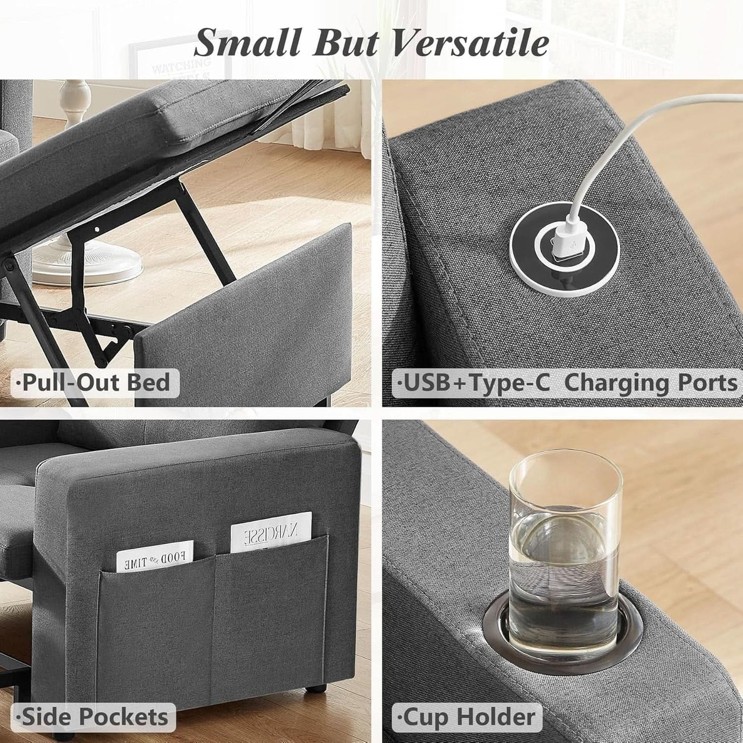 3 In 1 Sleeper Sofa Chair Bed With USB Ports from PriceLows™