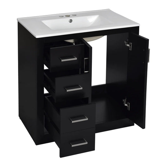 30 Inch Bathroom Vanity | 3 Drawers Soft Close | Solid Wood Ceramic Combo