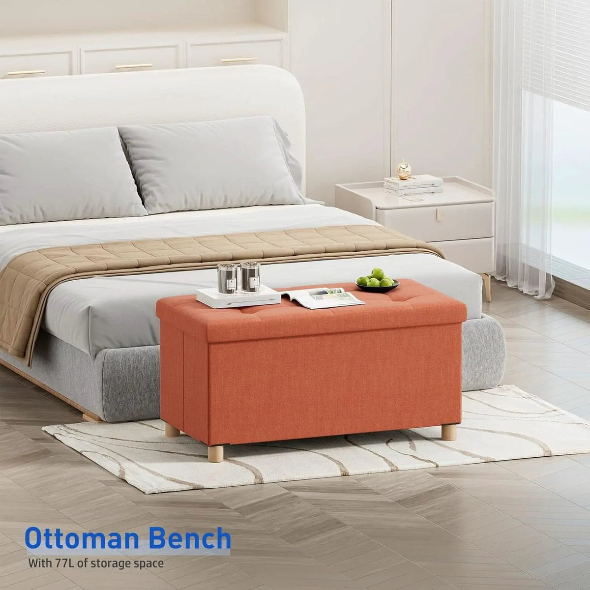 30 Inch Folding Storage Ottoman Bench Bright Orange from PriceLows™