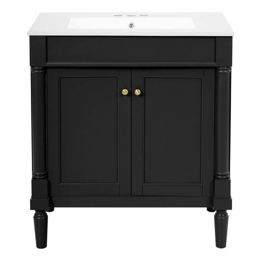 30 Inch Bathroom Vanity With Sink | Soft Close Doors | Carved French Detailing | Adjustable Shelf