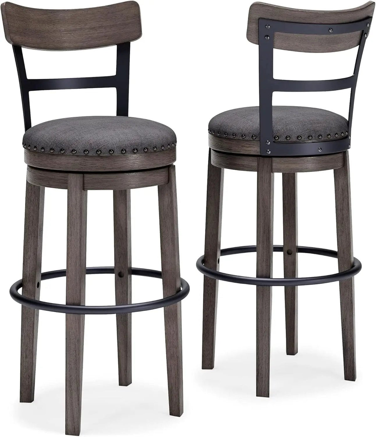 30 Inch Gray Upholstered Swivel Farmhouse Bar Stool from PriceLows™