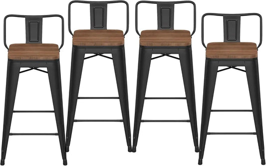 30 Inch Low Back Metal Barstools With Wooden Seat from PriceLows™