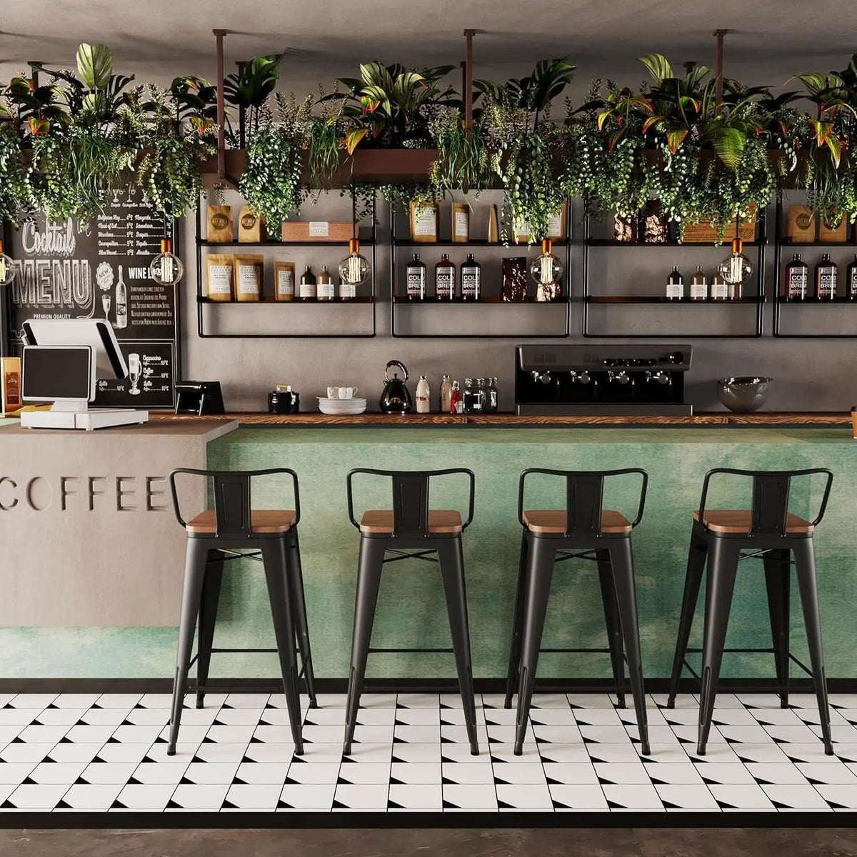 30 Inch Low Back Metal Barstools With Wooden Seat from PriceLows™