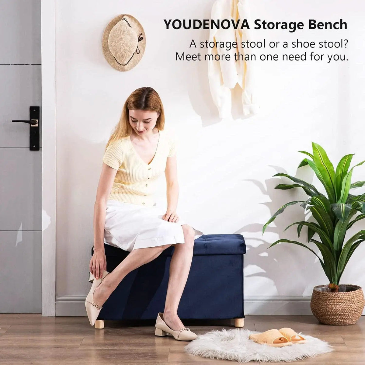 30 Inch Multifunctional Folding Storage Ottoman Navy from PriceLows™