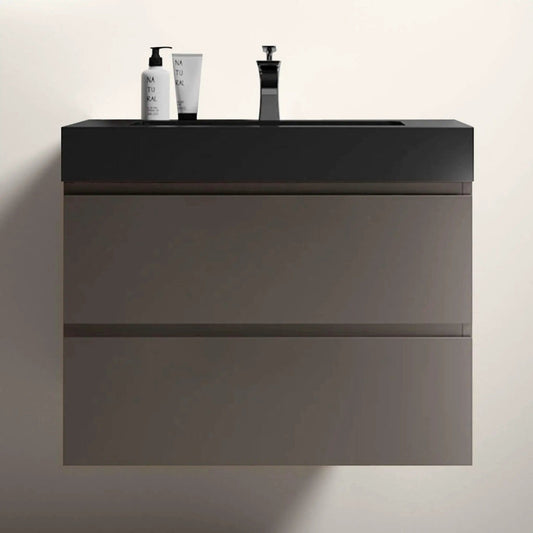 30-Inch Wall-Mounted Bathroom Vanity With Black Sink And Drawers | 30 Inch | Stone | Bathroom