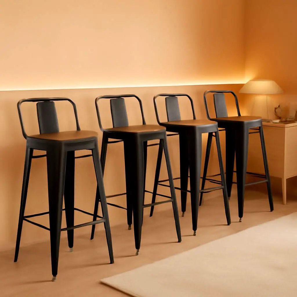 30 Inch Bar Stools Set Of 4 Matte Black Wood Seat With Back from PriceLows™