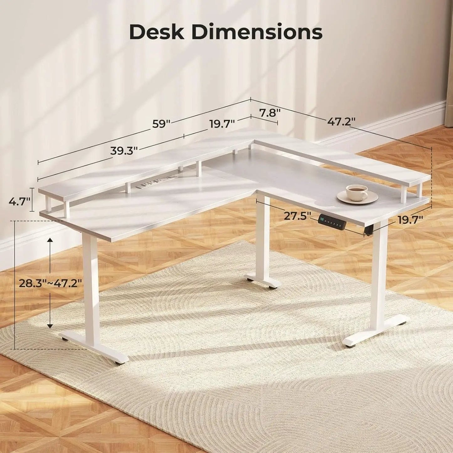 Electric L Shaped Standing Desk 59 Inch With Power Outlets from PriceLows™