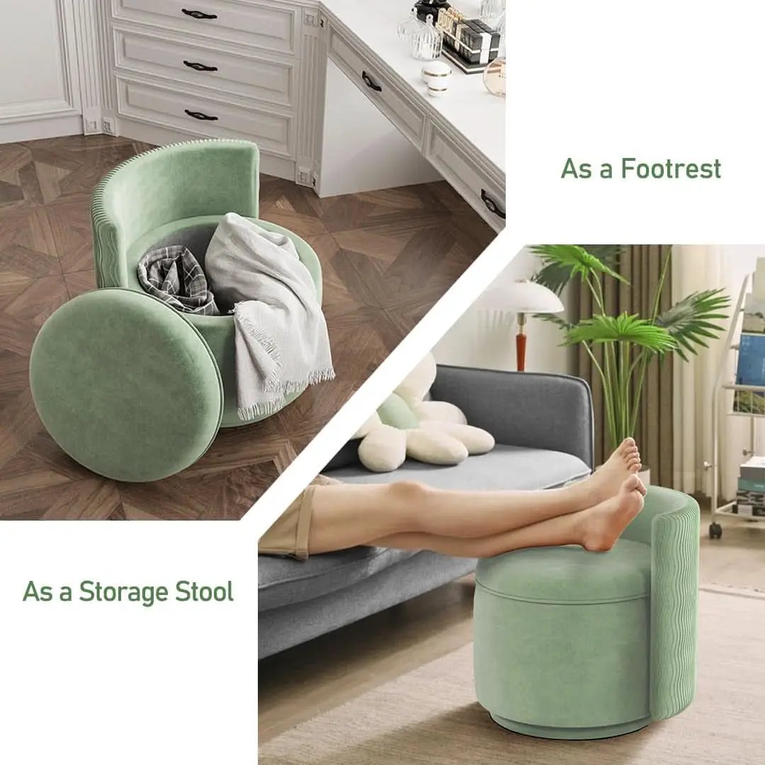 Emerald Velvet Vanity Ottoman With 360DegreeSwivel from PriceLows™
