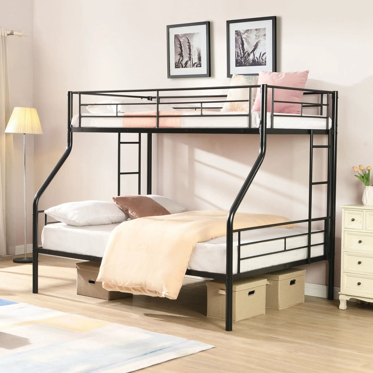 Modern Metal Bunk Bed | Steel Frame | Safe Stairs | Space-Saving Design