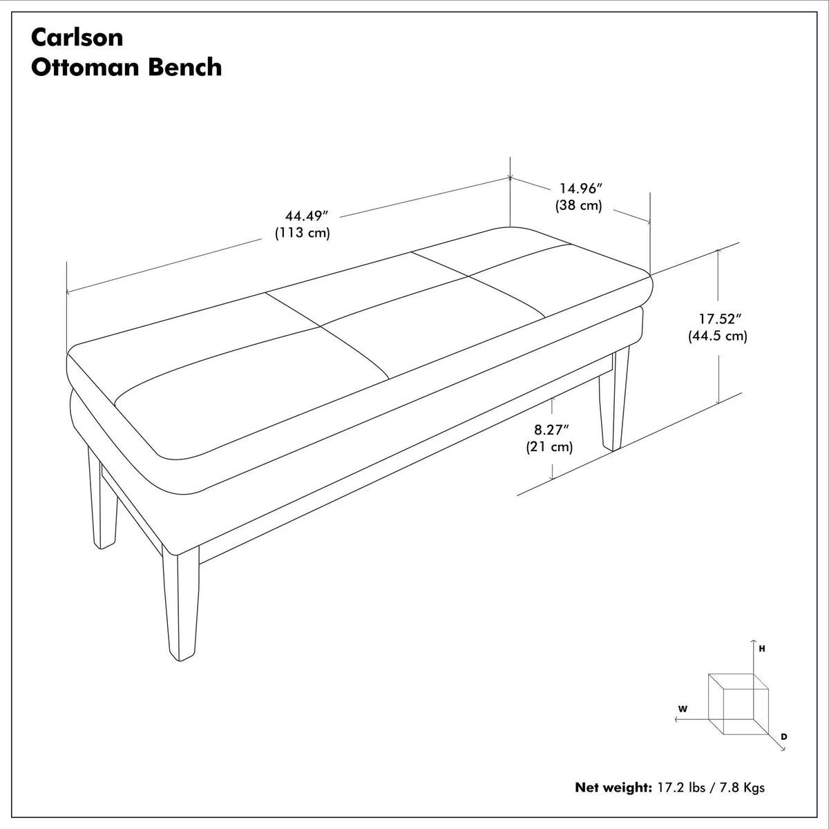 Carlson Ottoman Bench | Mid-Century Design | Top Stitching Detail | Webbed Seat Support