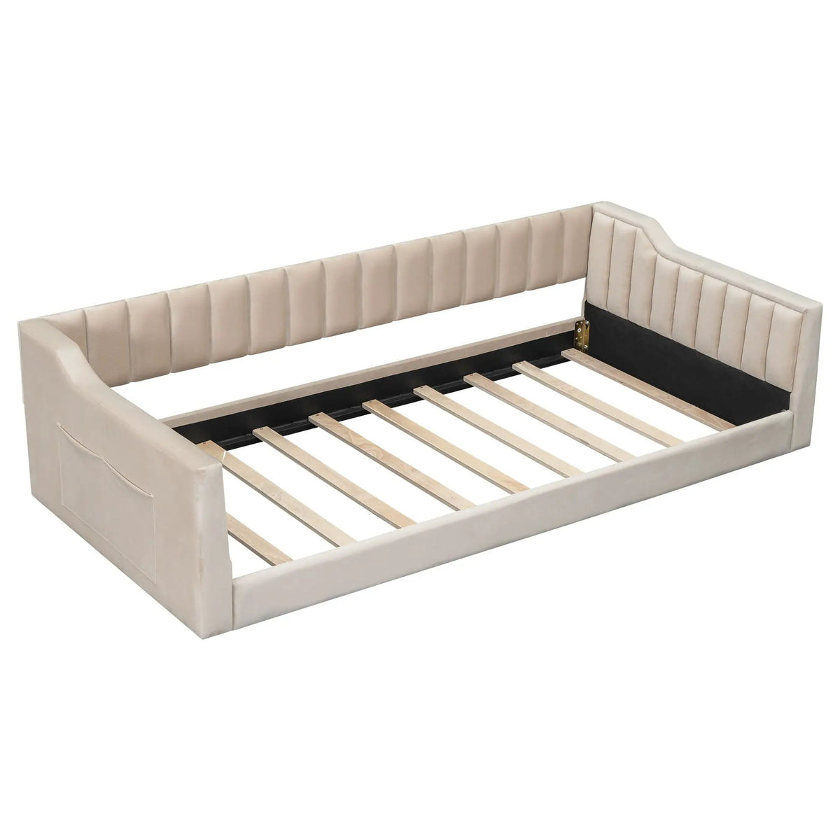 Compact Daybed | Side Storage Pocket | Vertical Stripe Upholstery | 87.8 Inch Length