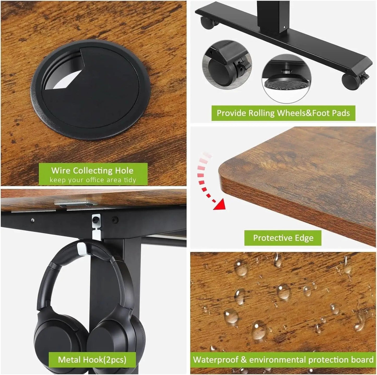 Electric Standing Desk 55x24 Inches Brown Height Adjustable from PriceLows™
