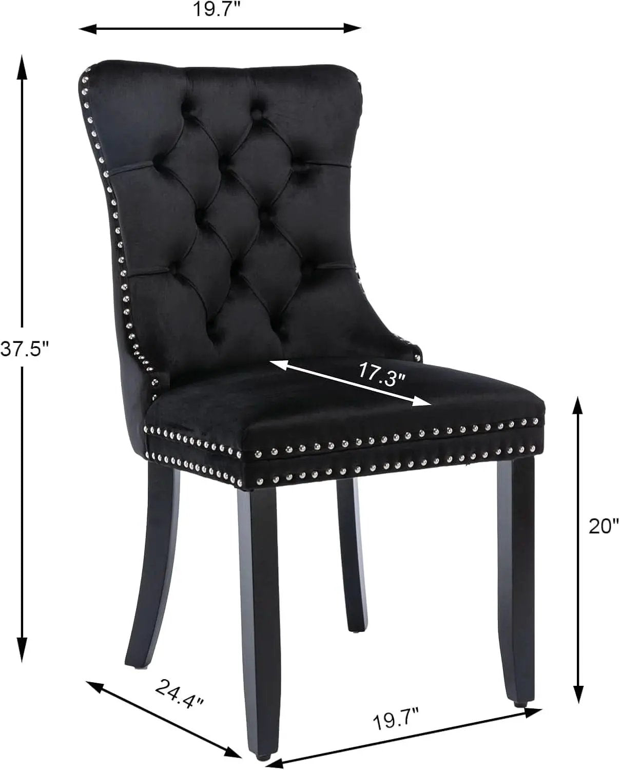 Black Velvet Dining Chairs Set of 4 with Solid Wood Legs from PriceLows™