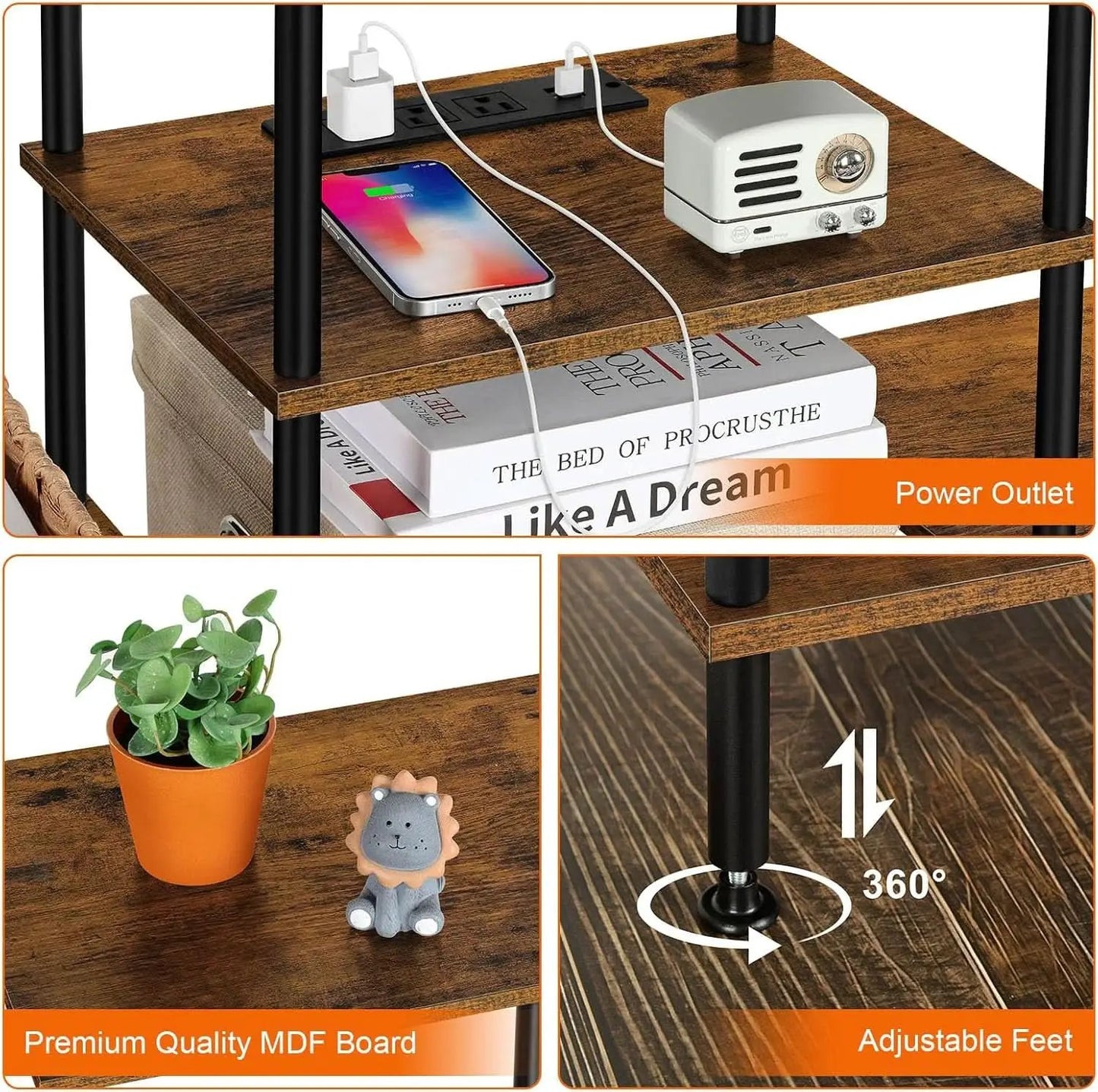 Rustic Brown 50 Inch TV Stand With Power Outlets And Shelf from PriceLows™