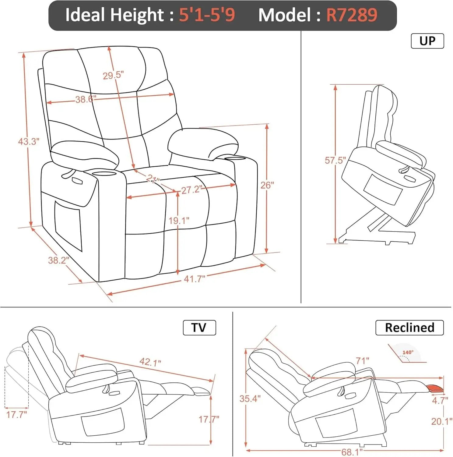 Power Lift Recliner With Extended Footrest Dark Grey from PriceLows™