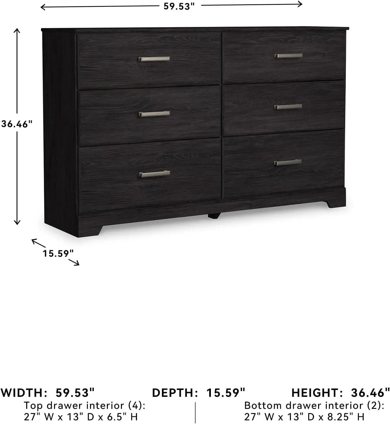 Six Drawer Dresser With Black Matte Engineered Wood from PriceLows™