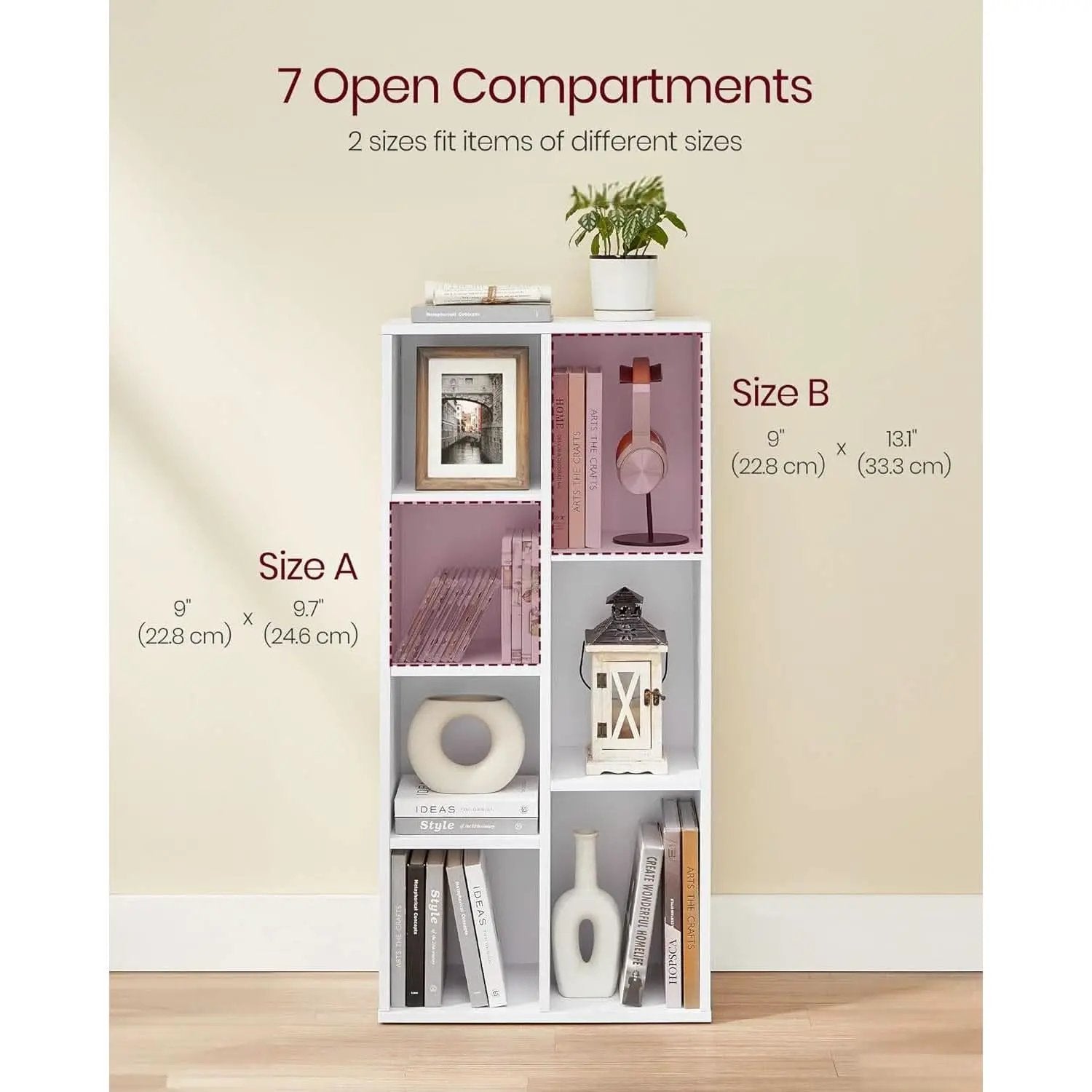 White 7 Compartment Bookcase Shelving Unit For Living Room And Home Office from PriceLows™