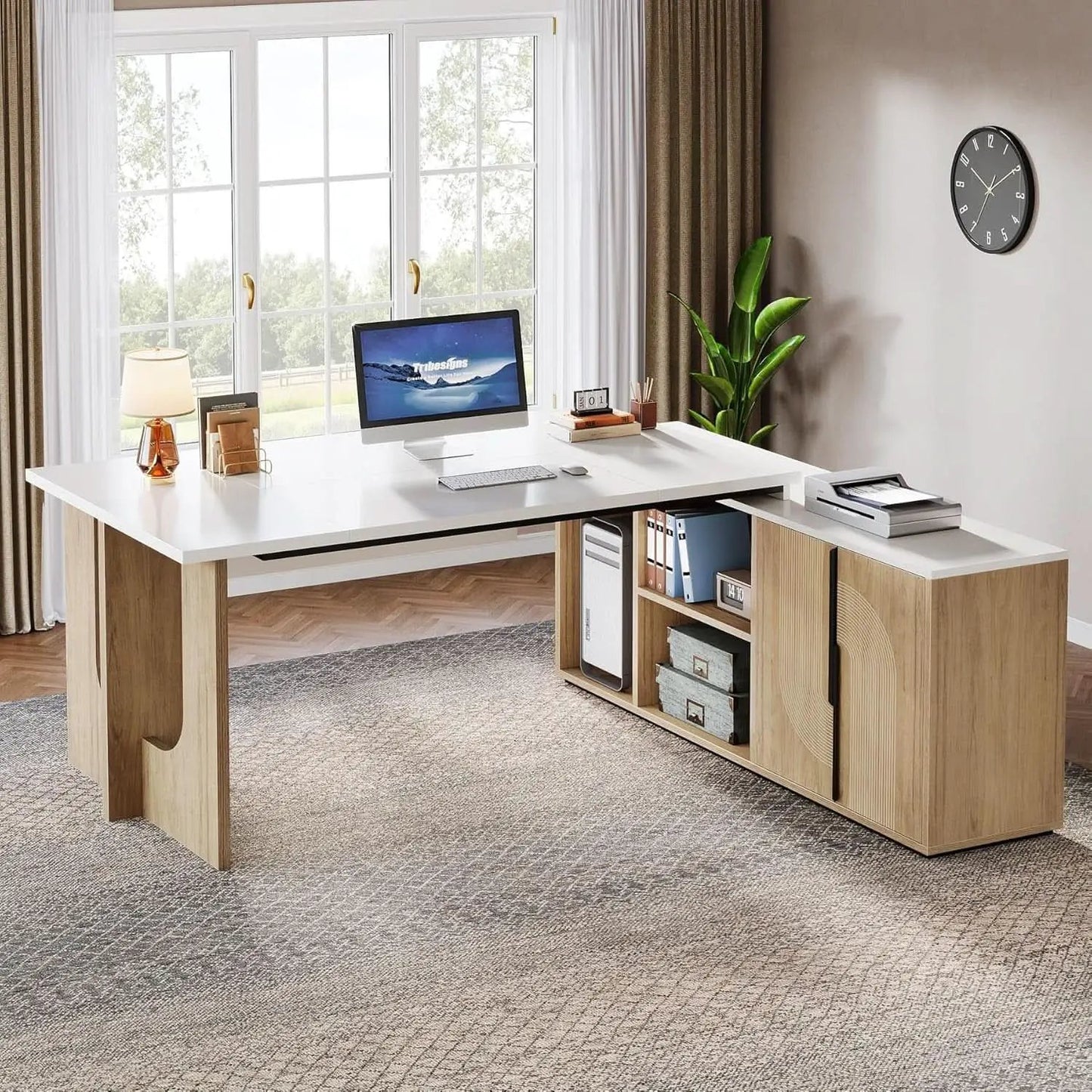 Premium White Engineered Wood Corner Desk 74.8 Inches from PriceLows™