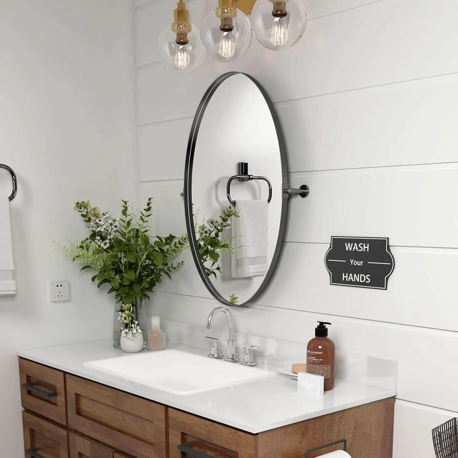 18x28 Black Oval Wall Mirror For Modern Home Decor In Bathrooms Hallways And Entryways from PriceLows™