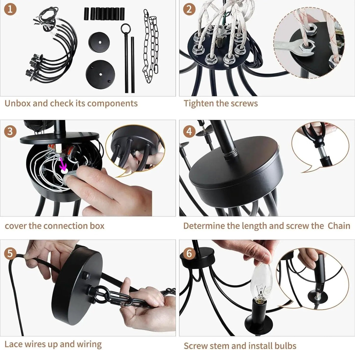 8 Light Matte Black Farmhouse Chandelier For Dining Room from PriceLows™
