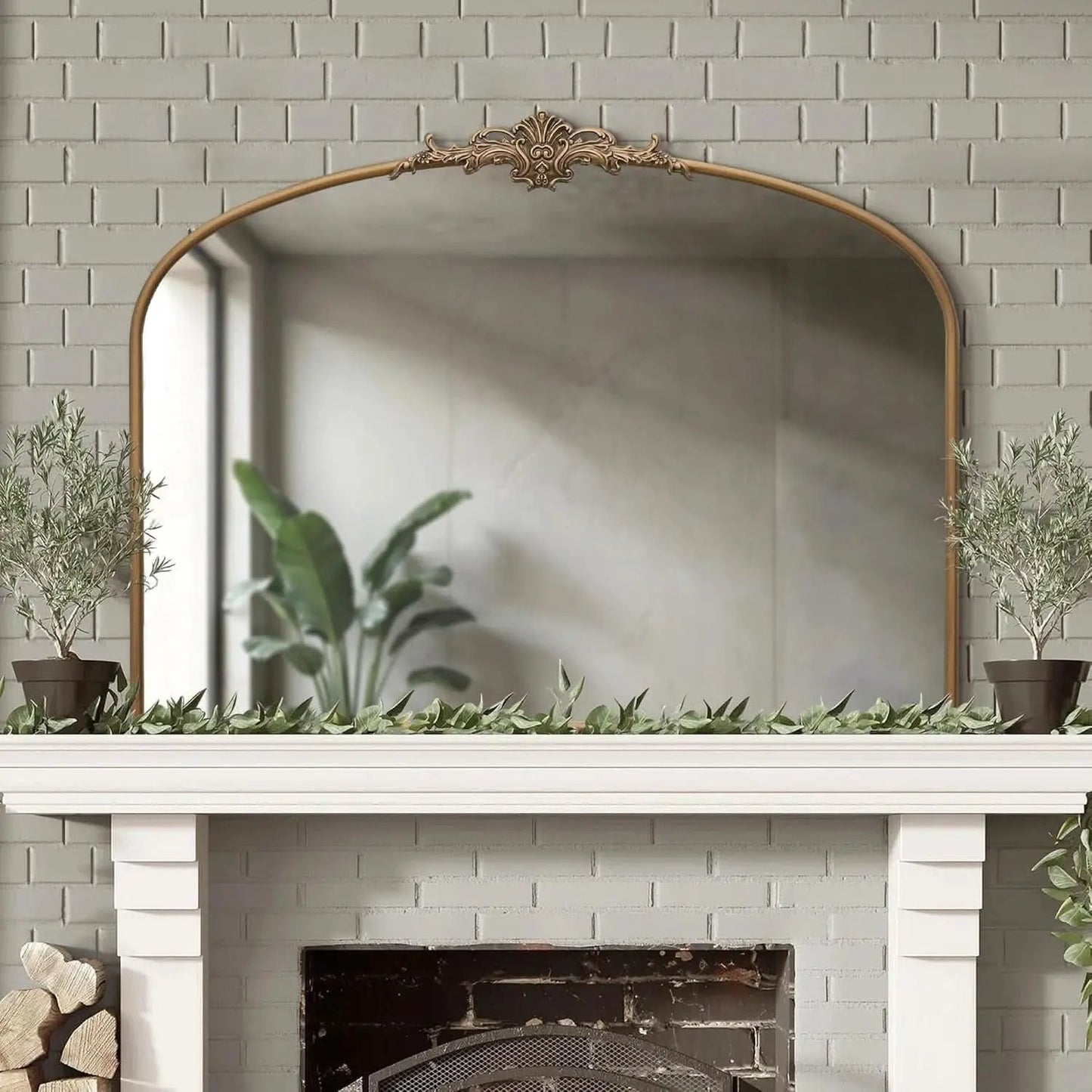 Arched Gold Wall Mirror 40x30 Inches Vintage Ornate from PriceLows™