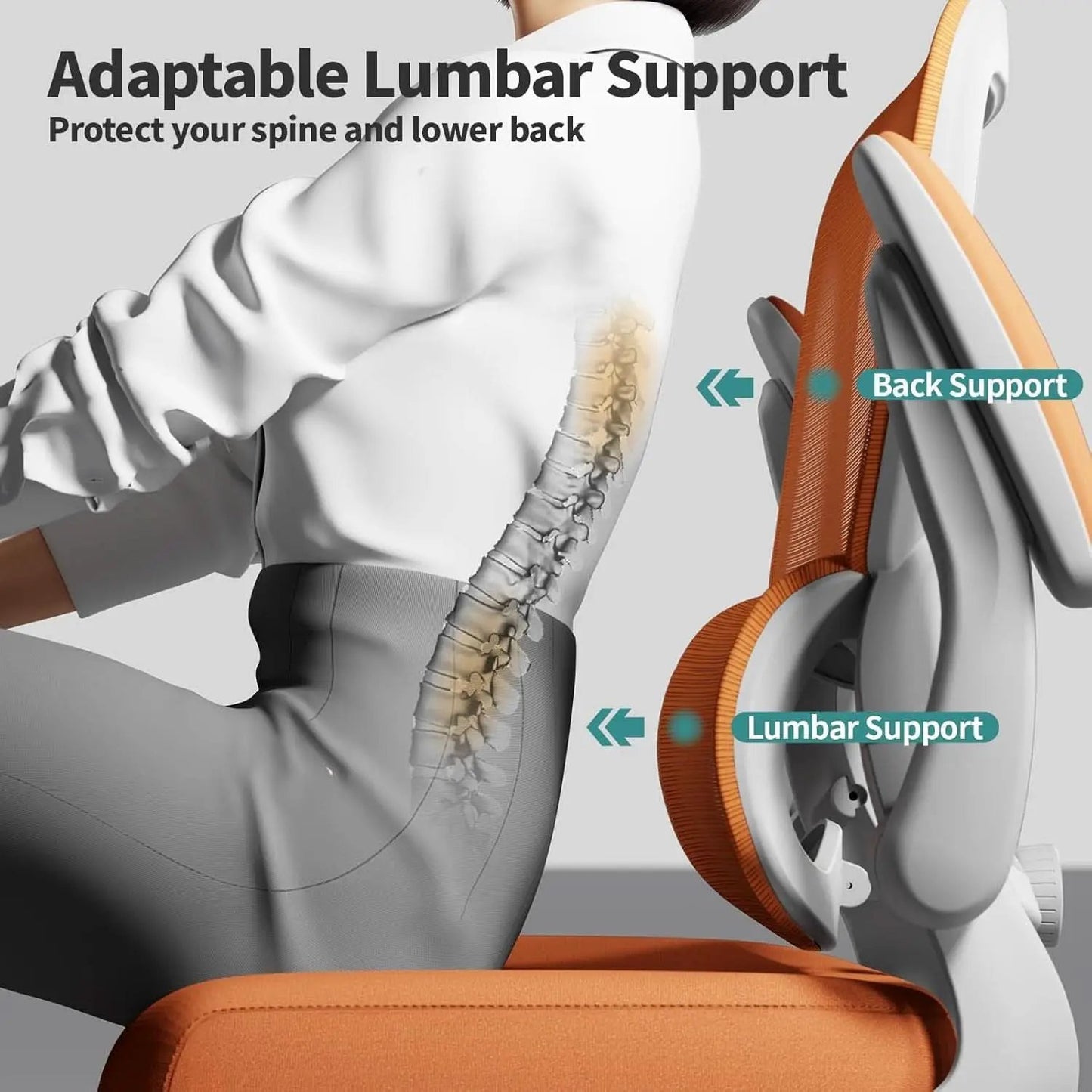 Ergonomic Office Chair With Adjustable Lumbar Support Orange Mesh Desk Chair from PriceLows™