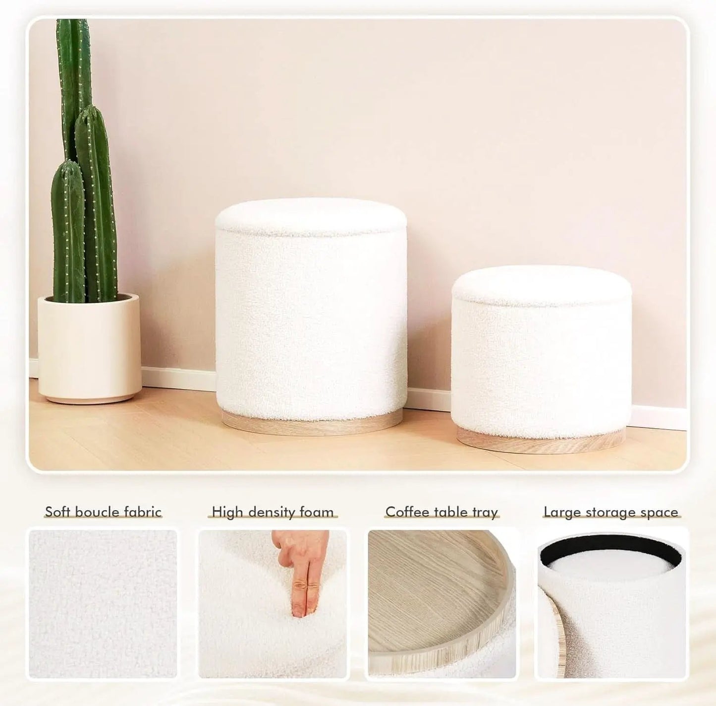 White Velvet Round Storage Ottoman FifteenInches Compact from PriceLows™