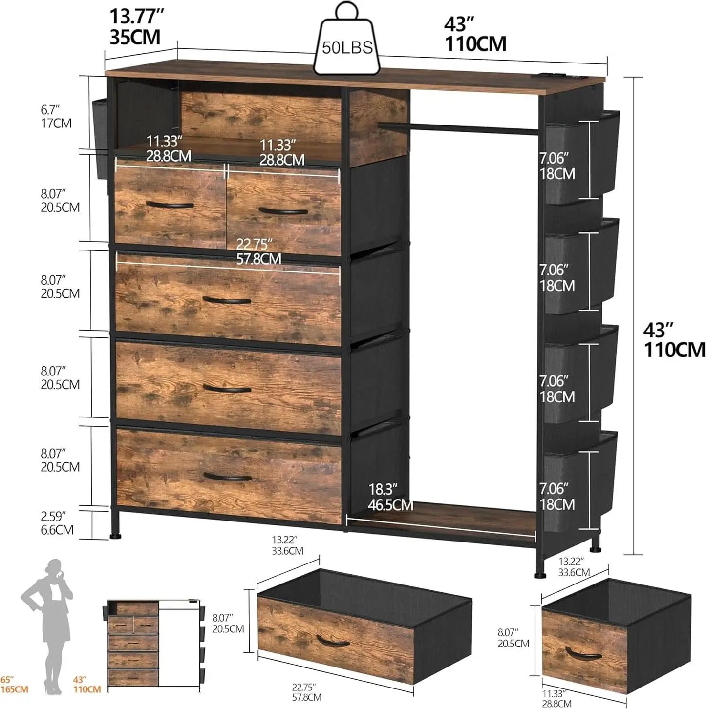 Matte Black Dresser With LED Charging Station For Bedroom from PriceLows™
