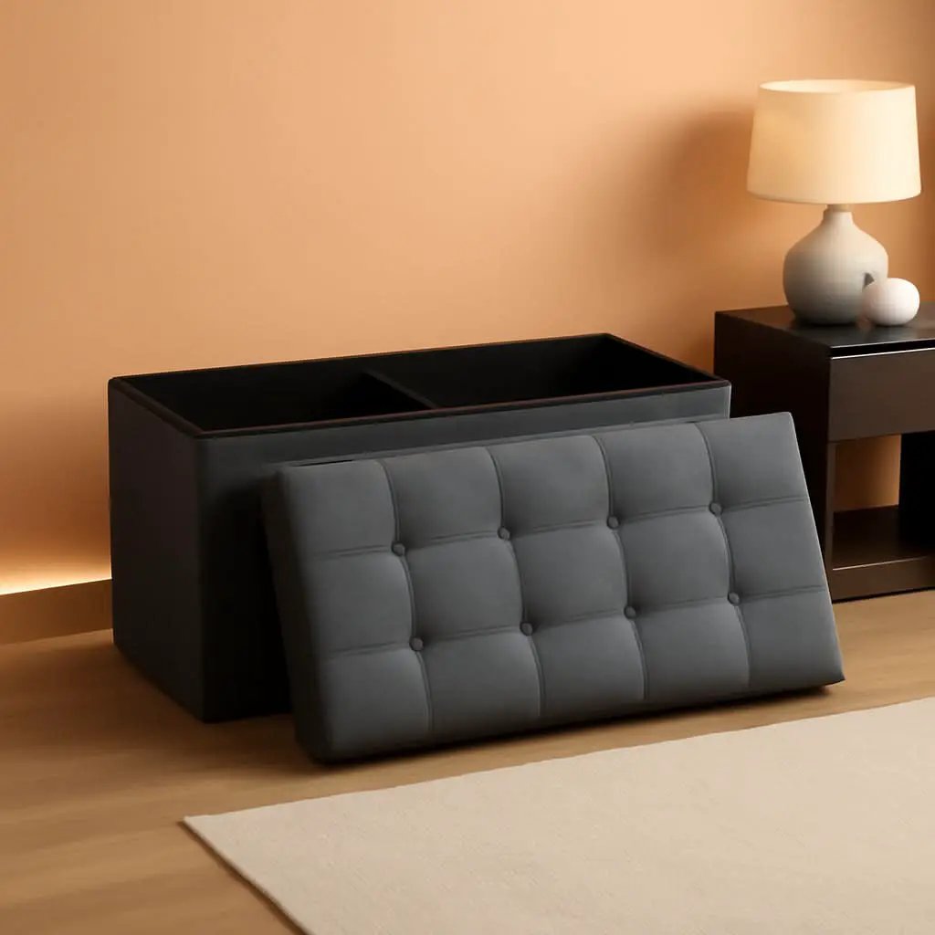 Charcoal Gray Classic Folding Storage Ottoman 43Inch from PriceLows™