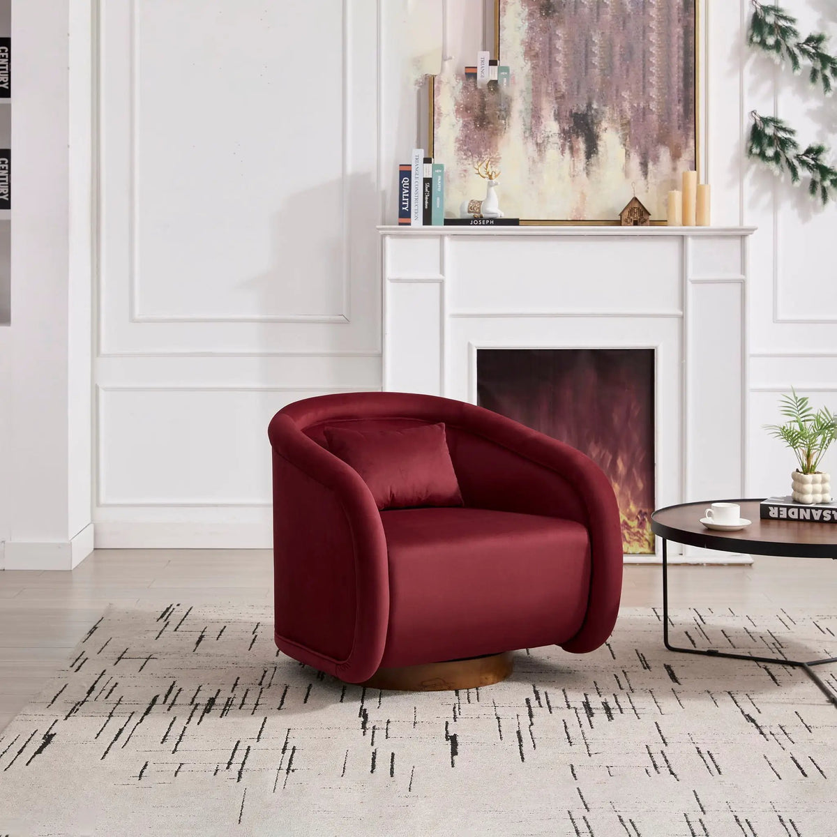 Teddy Fabric Swivel Accent Chair | 360 Degree Rotation | Solid Rubber Wood Frame | Cozy Texture
