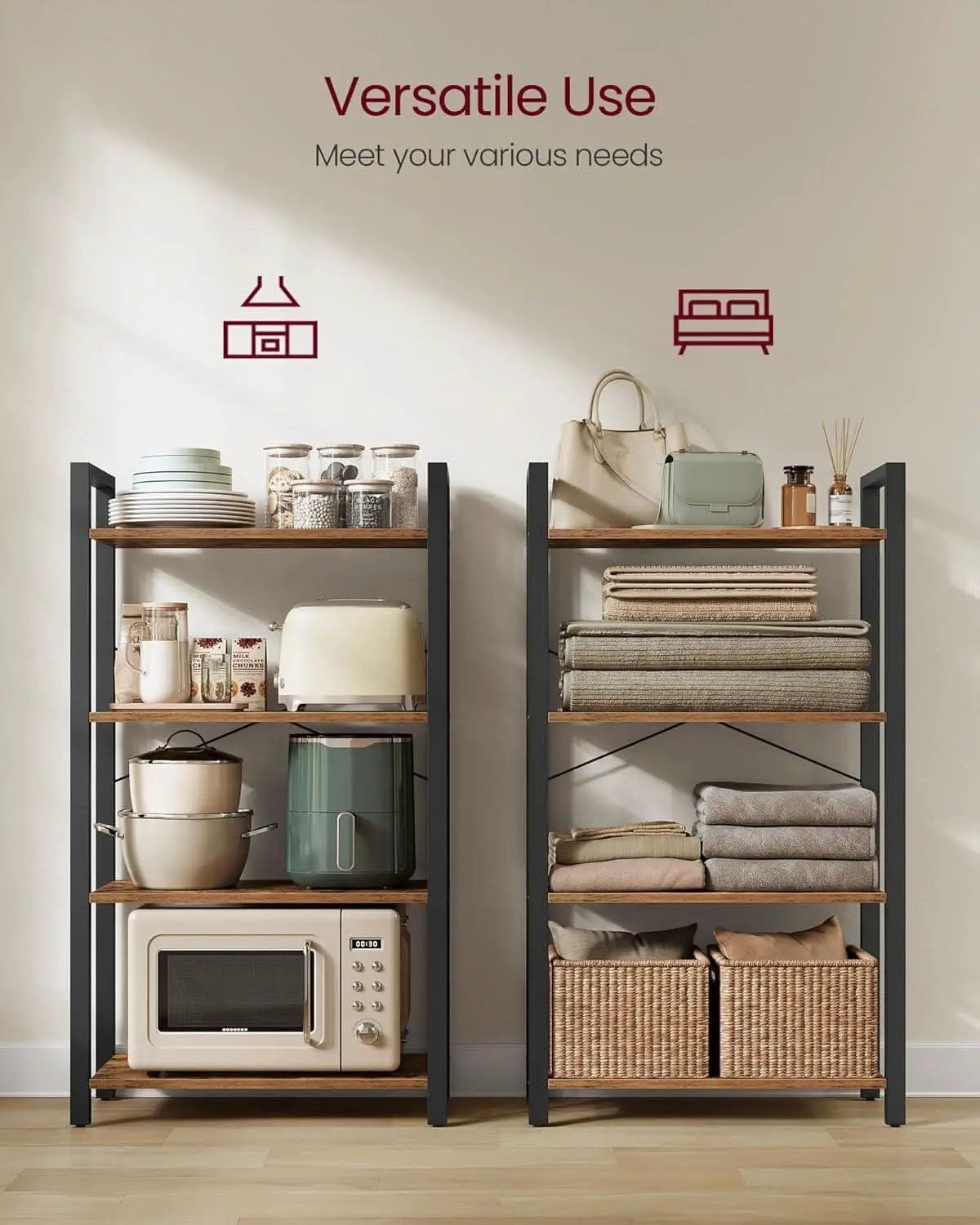 Four Tier Bookshelf Rustic Brown Steel Frame 47 Inches High from PriceLows™